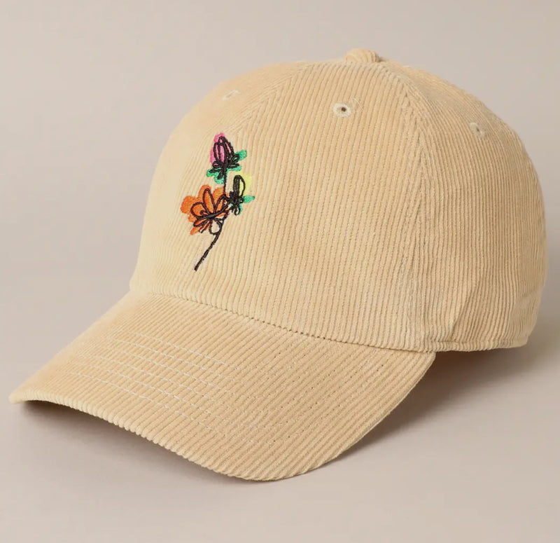 Fashion City Watercolor Flower Corduroy Cap