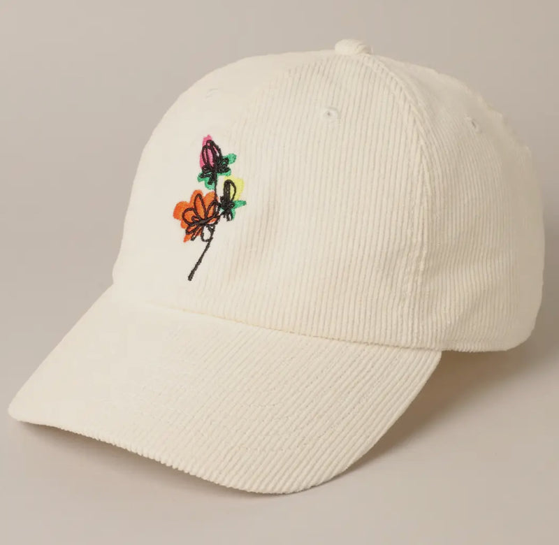 Fashion City Watercolor Flower Corduroy Cap