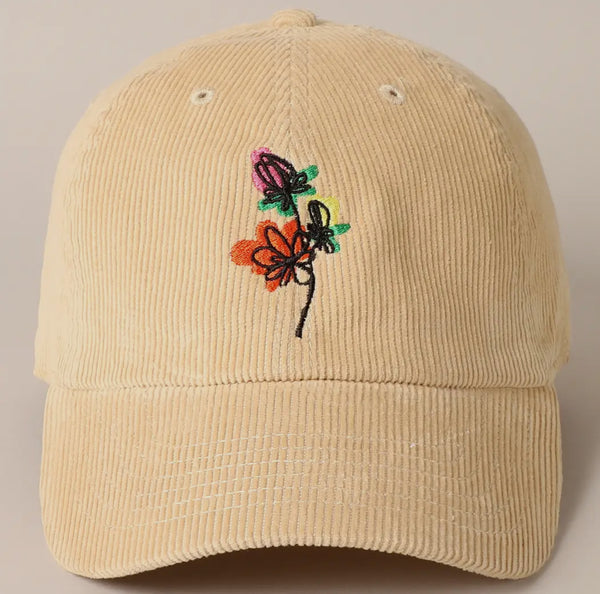 Fashion City Watercolor Flower Corduroy Cap